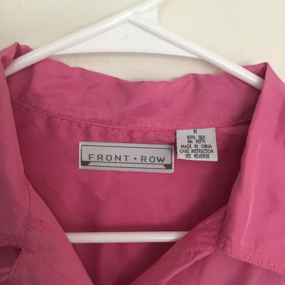Vtg ‘90s Front Row 100% Silk Solid Relaxed Fit Button Down Collared Blouse Sz M - Picture 3 of 5